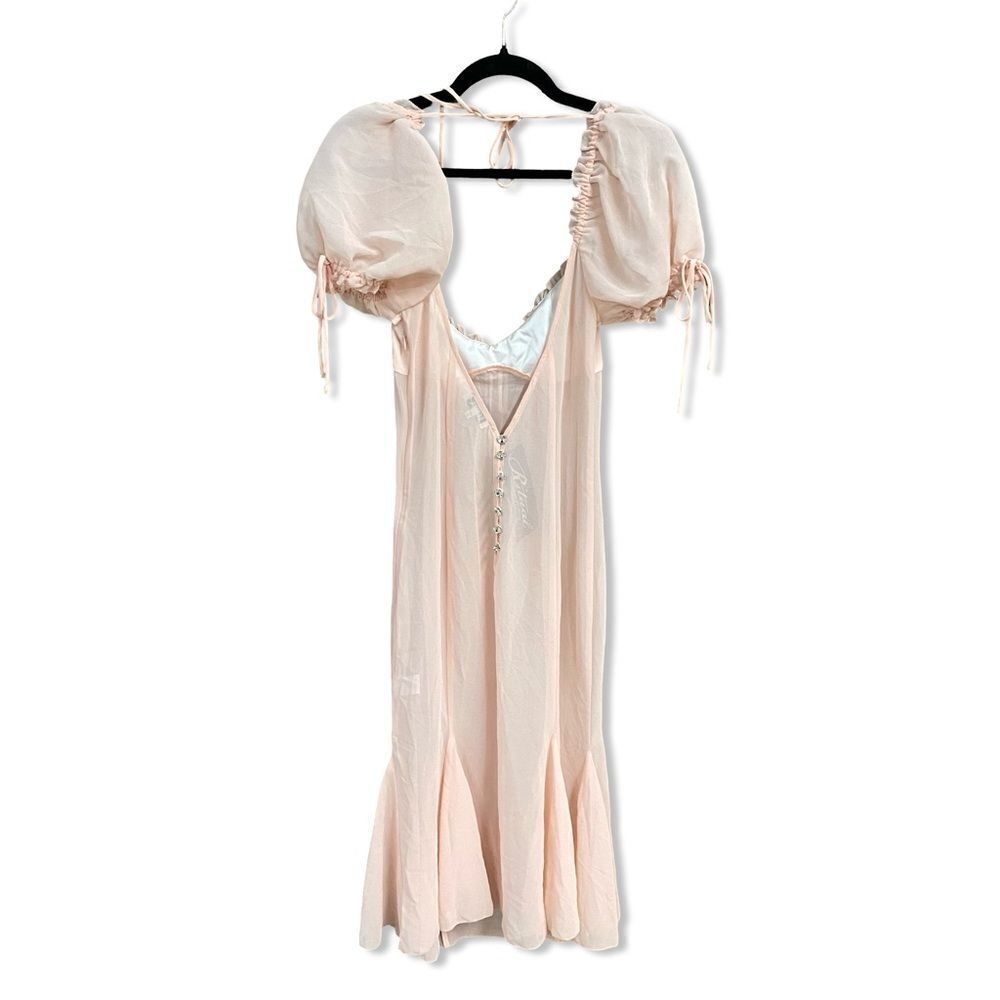 LOBA sheer Pink Midi Dress April Pastel Pink puff sleeves lingerie Revolve S - Picture 9 of 15